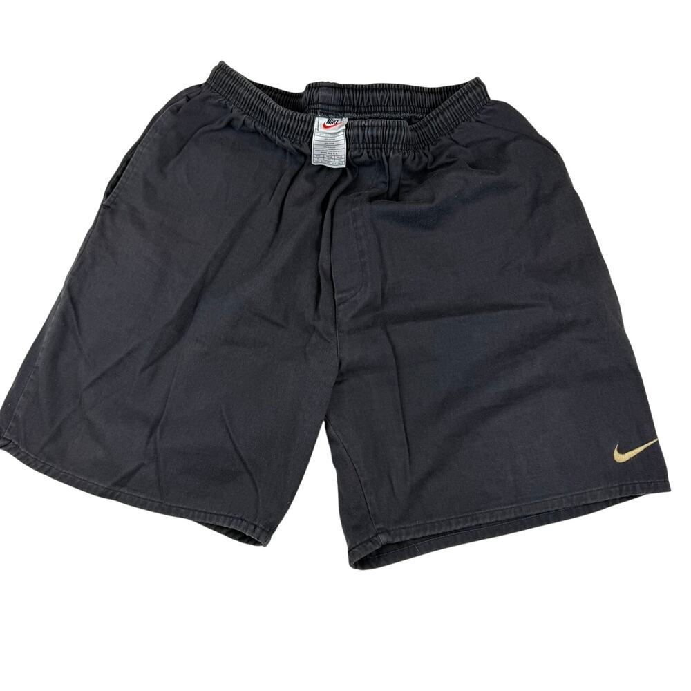 Vintage Nike Cotton Shorts Black Gold Swoosh USA XL